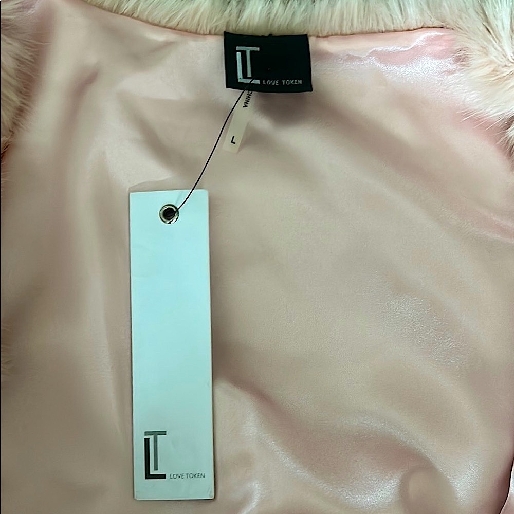 Love Token NWT Pink Teddy Stripe Shaggy Cozy Chic Style Jacket Coat **Sz L** 🧸🧸 - Picture 4 of 5